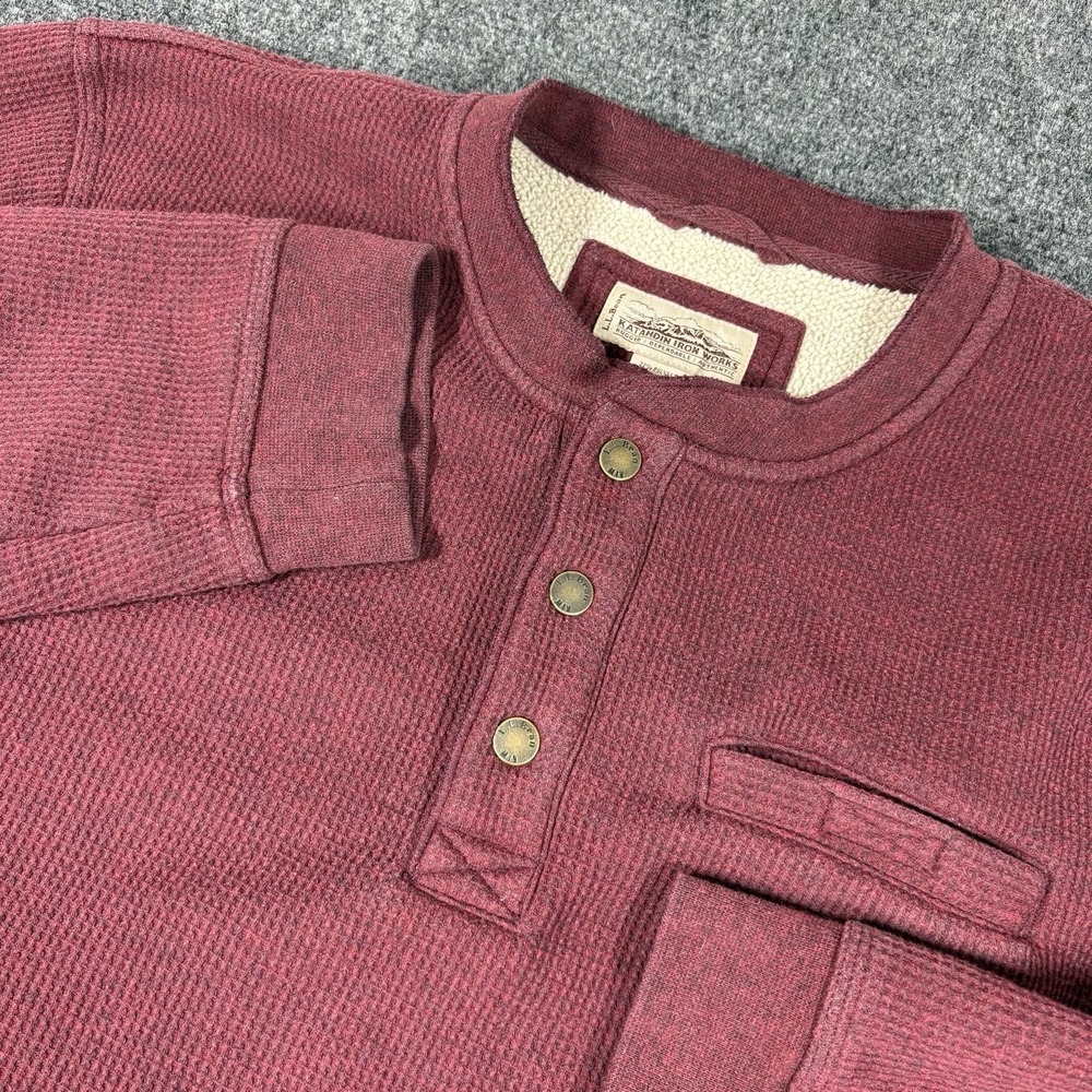 LL Bean Katahdin Iron Works Bonded Waffle Henley XLT Tall‎ Burgundy Fleece